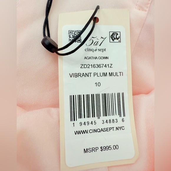 NWT Cinq a Sept Agatha Chiffon Ruffled Gown in Vibrant Plum Multi Size 10 - Picture 14 of 17